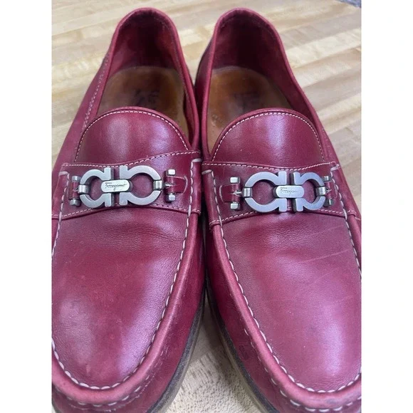 Salvatore Ferragamo Men's Red Leather Loafers Size - 8